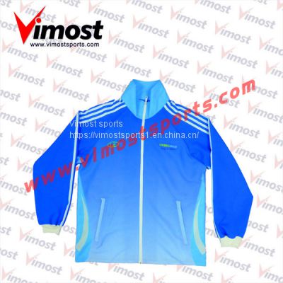Custom Sublimation Blue Jacket of Cheap Price with White Zipper