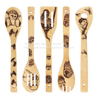 Christmas gift idea kitchen cooking bamboo utensil set engraved/bambu spatula set burn