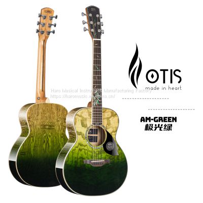 Otis D-MINI 36 size single solid top acoustic wood guitar for student AM-green
