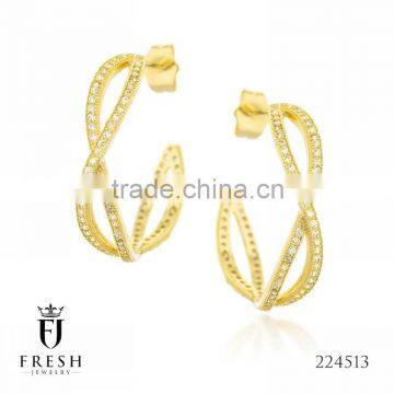 Fashion Gold Plated Earring - 224513 , Wholesale Gold Plated Jewellery, Gold Plated Jewellery Manufacturer, CZ Cubic Zircon AAA