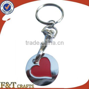 Cheap custom promotion heart shape metal trolley coin keychain