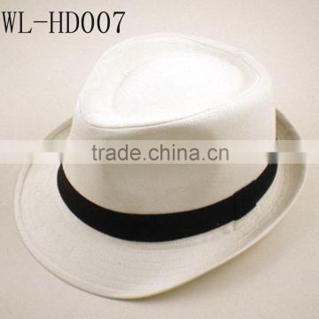 WL-HD007 100% COTTON CANVAS FEDORA WITH BLACK TRIM FOR WOMEN