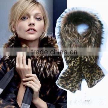 2016/2017 New Design Genuine Raccoon Fur Shawl with Leopard Sarong for Winter Women