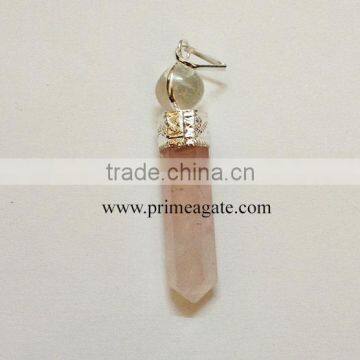 Rose Quartz 2Pc Cap Pencil Pendants