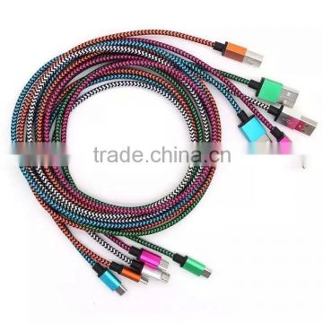 Factory price mobile phone usb cable, micro usb cable, fabric braided cable charger cable charging cord for Samsung