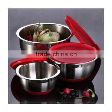 non-skid rubber base stainless steel salad bowl with lid