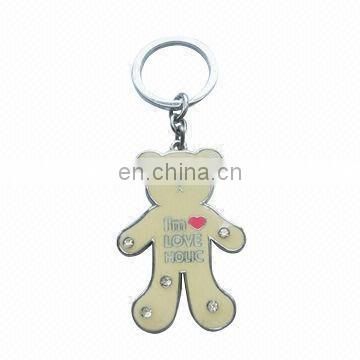 metal key chain/metal key ring/ custom key chain bear with fake diamonds