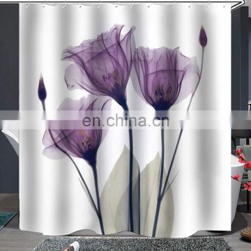 Purple Floral polyester shower curtain nake with hooks