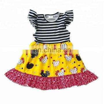 flutter sleeve chicken print toddlers/girls ruffles dresses