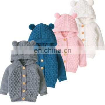 Knit Baby Sweater 2021 Winter Cute Ear Toddler Boys Girls Kids Baby Sweater Hooded Knit Warm Coat Outerwear