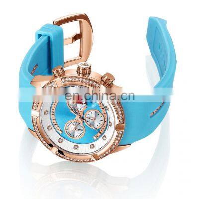 wholes Fashion Lady Silicone Strap Rose Gold Case Elegant Diamond Bezel Luxury 3 Subdila Oem Watch Chronograph Women Watch