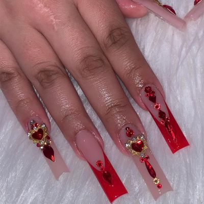 European and American cross-border hot long water hose wearing nails French light luxury rubies fake nails detachable nail tips SUYT