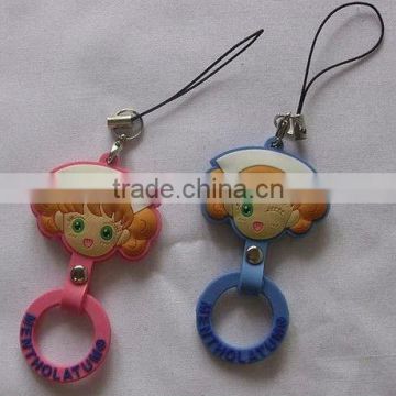 double side custom 3D silicone key fob, giveaway PVC mobile hanger