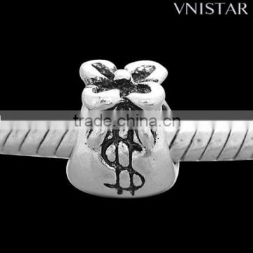 Vnistar antique silver plated money bag shaped european beads stock wholesale for bracelet&DIY jewelry PBD3248