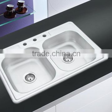 830*560mm one piece double bowl satin finish stainless steel sink hot sale for south america