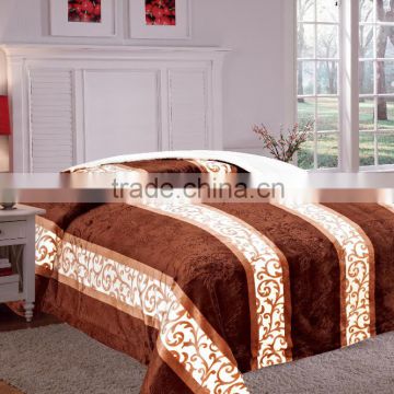 2015 new design 3ply embossed flannel quilt sherpa quilt good hand feeling coffee
