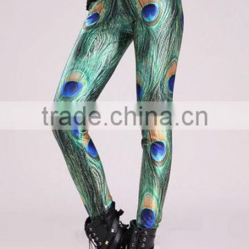 2014 Fashion Princess Digital Printing Stretch Peacock Spandex Fabric Legging