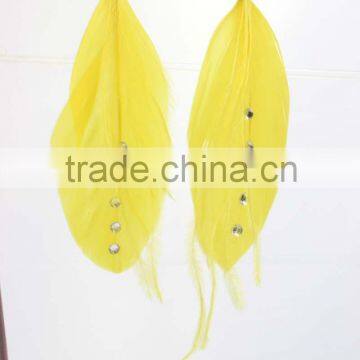 Beautiful yellow Feather Earrings In Stock New Design Feather Earring
