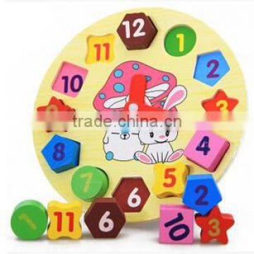 baby educational wooden digital geometry clock toy, multi-function clock toys