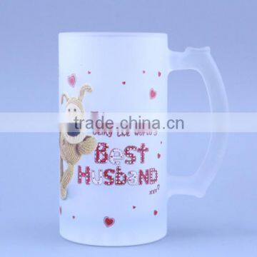 Customized frosted Glass beer mug with printing, glass drinking mug, big glass beer mug, Promotional glass mug, PTM2007