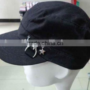 WLLS030321 100%Cotton plain black vintage military baseball cap with silver studs