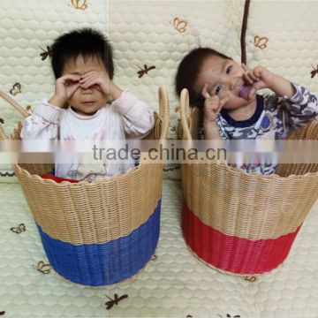 Handwoven plastic rattan dirty clothes basket
