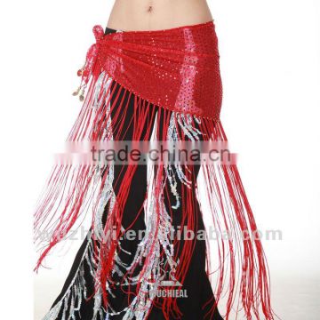 New Red Long Tassels Belly Dance Hip Scarf