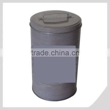 Round metal tea tin box/round tin box with small metal handle/Large round metal pet/dog food tin box with handle