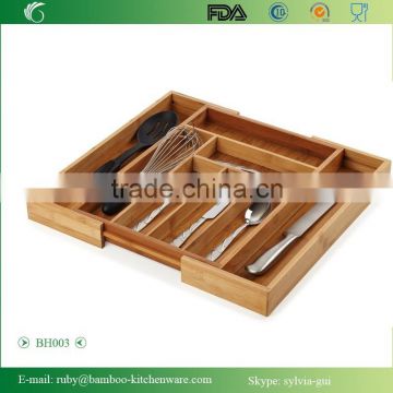 BH003/Kitchen Bamboo Expandable Utility Cutlery Drawer Organizer