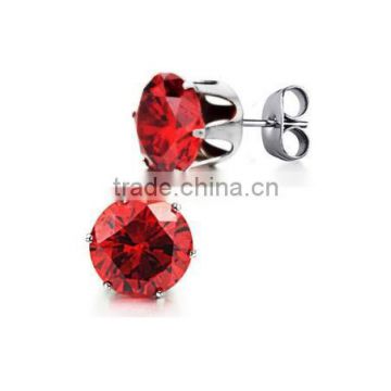 Stainless Steel Red Crystal Stud Earrings