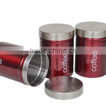 Stainless steel lid tea sugar coffee canister set of 3