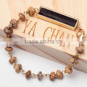 small natural stone beads link chain bracelets unique bar charms natural beads bracelets with leather bar charms design 2017