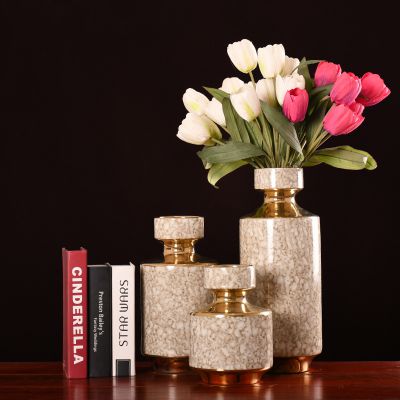 Agate Red Gild Gold Light Luxury Hand Made Ceramic Dry Flower Vase For Bedroom Decor