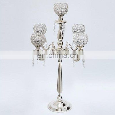 silver plated shiny crystal ball hanging wedding candelabra