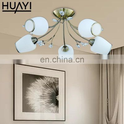 HUAYI Good Price Modern Style Villa Home Living Room Iron Glass Crystal E27 Pendant Ceiling Light