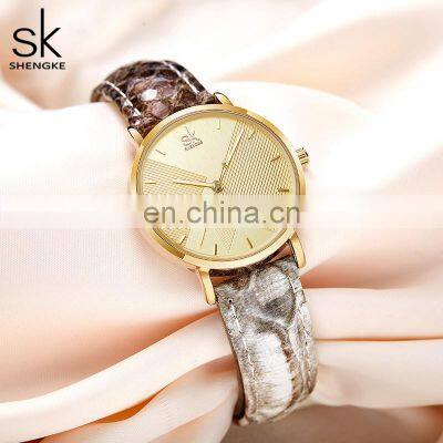 SHENGKE Marbling Leather Band Watch K0144L Wild Sexy Ladies Watch Wrist Casual Daily Suit Handwatch