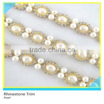 Pretty 888 Crystal Rhinestone Mix Pearl Gold Chain Trimming For Bracelet Decoration