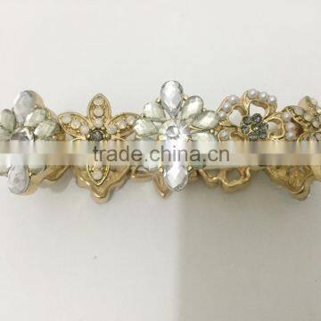 FASHION FLORAL RHINESTONE PEARL ELASTIC BRACELET