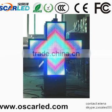 Shenzhen Oscarled outdoor waterproof single color pharmacy led cross sign p10 p16 p20 p25