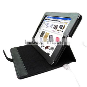 For iPad 3 Gen Leather Case With Stand&built-in battery -Black Cover New