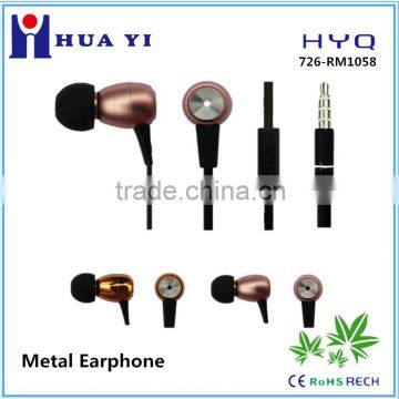 ISO9001 CE,ROHS New metal high quality earphone with mic for mobile phone