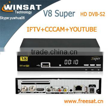 Lateset DVB-S/S2 free to air satellite receiver no dish V8 Super iptv set top box support cccam cline powervu patch
