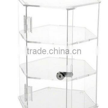 Plymor Brand Hexagonal Locking Clear Acrylic Display Case, 2 Shelves, 18" H x 9.5" W x 8.25" D