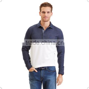 supreme quality China manufacturer Slim Fit heathered cotton Color Block Long Sleeve Polo Shirt custom for men