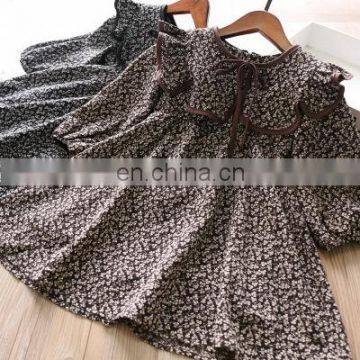 Girls 2 colors plus velvet chiffon floral detachable collar kids dress