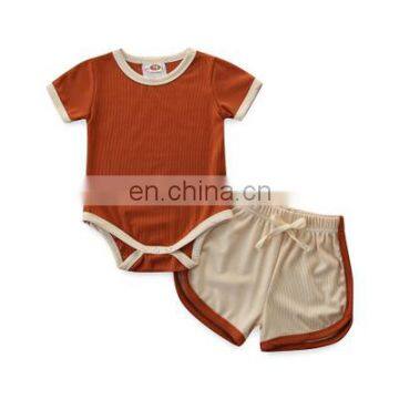 2020 Infant Baby Girls Boys Home Clothes Sets Solid Short Sleeve Romper Tops+Shorts 2pcs 0-24M