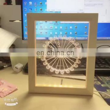 customize  acrylic light wood photo frame night lamp 3d led optical illusion lamp