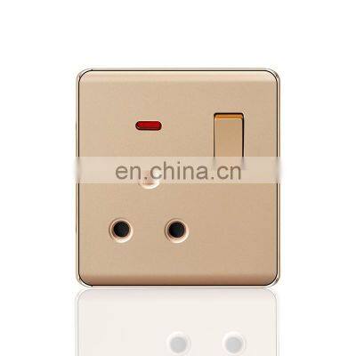 South Africa 3 pin Wall Socket With Switch Flame retardant PC Panel Socketed and Switches Electrical Metal Frame With LED light