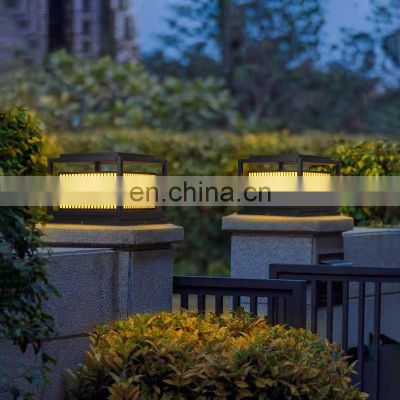 Waterproof Outdoor Column Head Light Modern Solar Landscape Lighting For Villa Gate Garden Fence LED Lawn Lamp