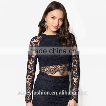 OEM service women lace t shirt with wholesale price China supply black t shirtTS024